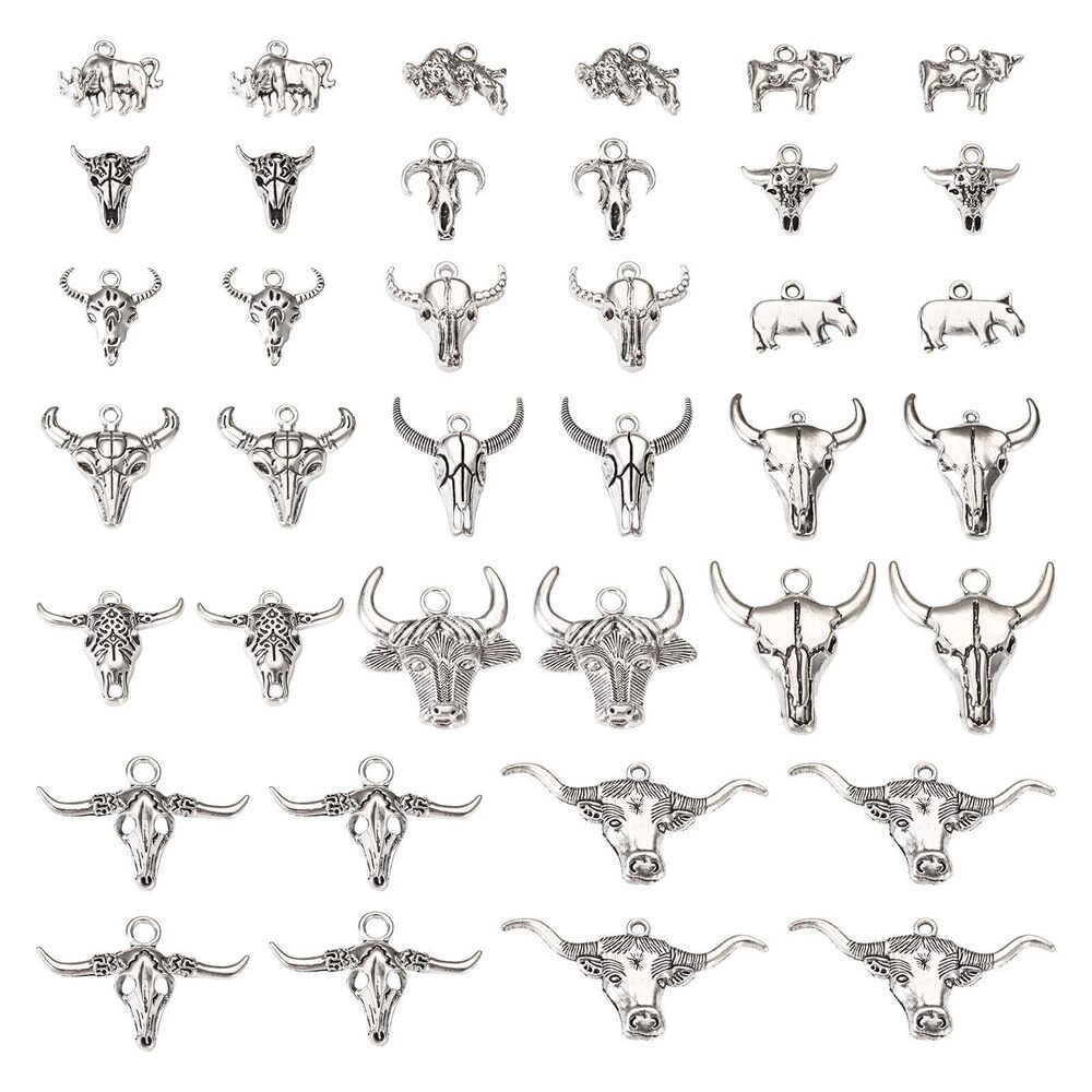 5800 Beadthoven 68pcs Cow Head Charm Pendants Tibetan Silver Alloy Cow